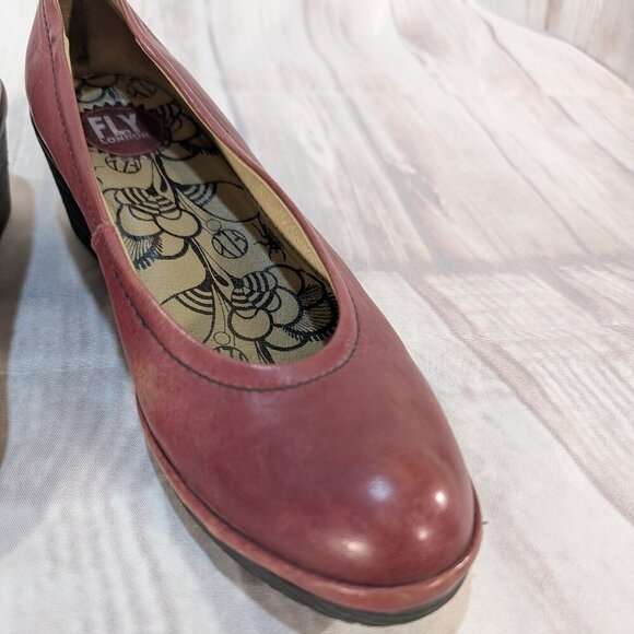 FLY London Yaji Wedge Slip-On Shoes - Burgundy Leather Women 39 - Picture 3 of 8